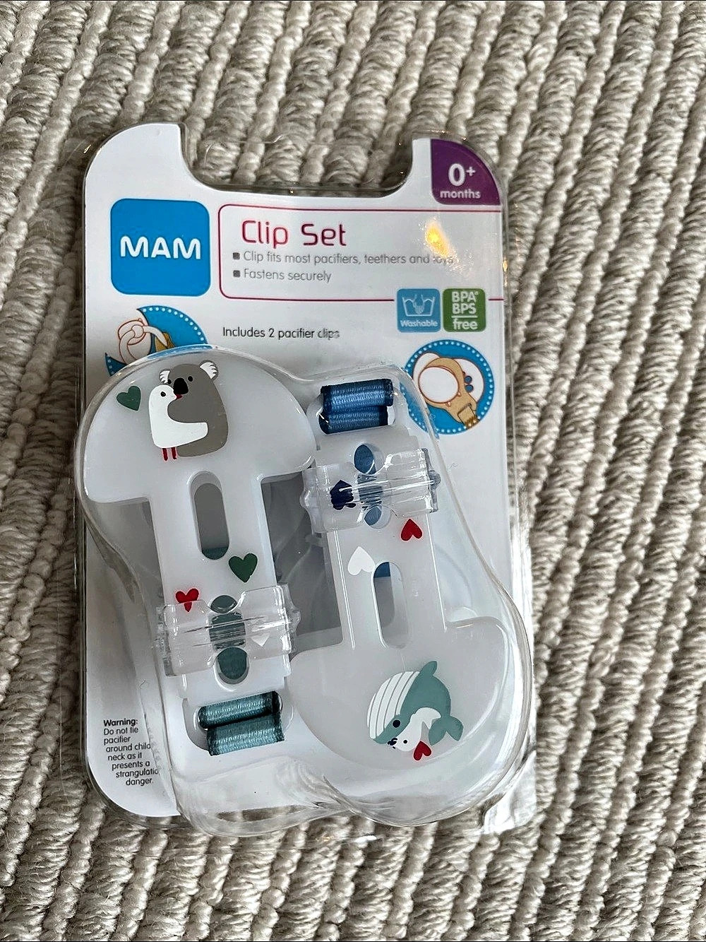 MAM Clip It! Pacifier Clip Set White & Blue NWT